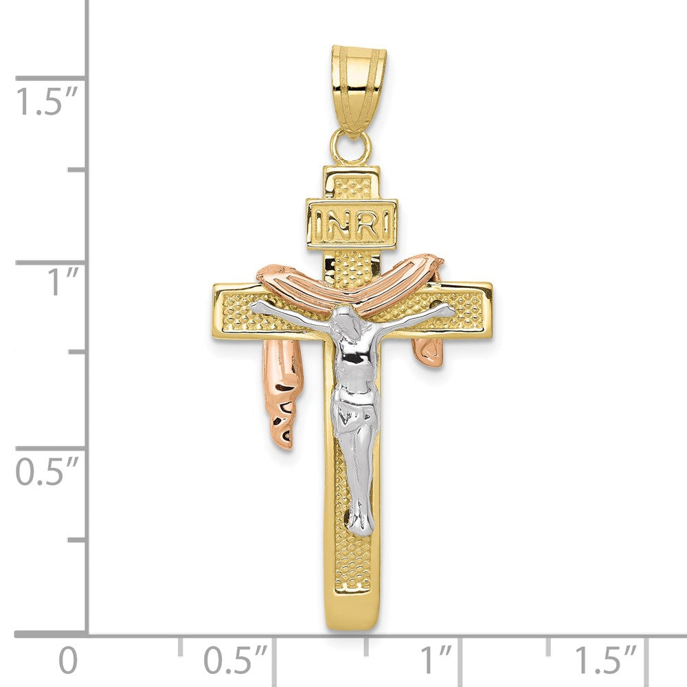 10k Tri Color 15 mm Tri-color Large Draped INRI Jesus Crucifix Pendant (3.19 grams)