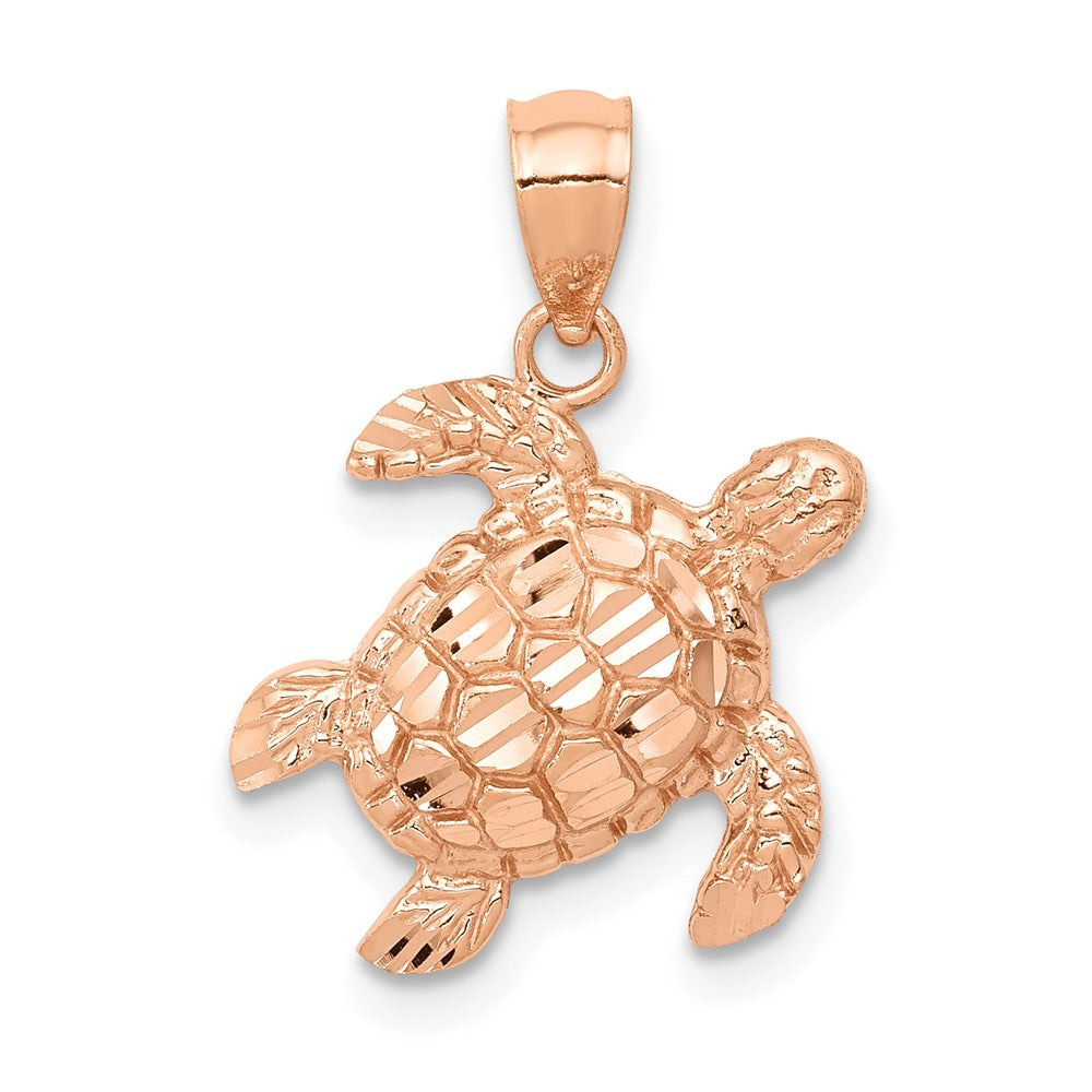 10k Rose Gold 14 mm Diamond Cut Turtle Pendant (0.61 grams)