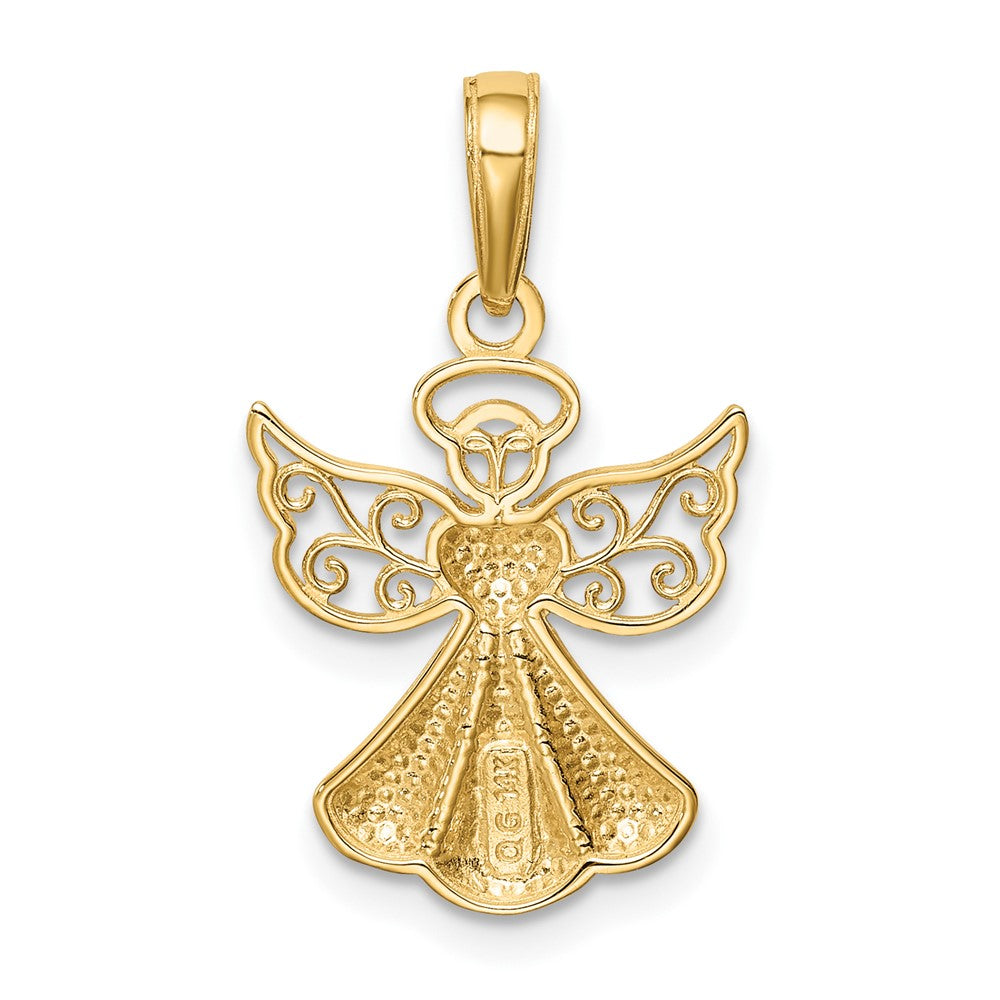 10k Yellow Gold 14 mm Polished Textured Guardian Angel W/Heart Pendant