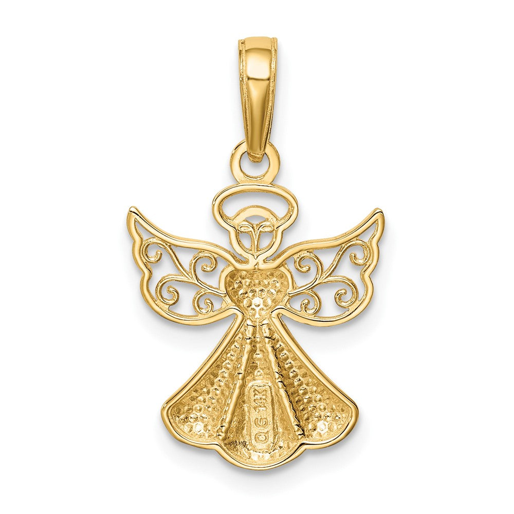 10k Yellow Gold 14 mm Polished Textured Guardian Angel W/Heart Pendant (0.84 grams)