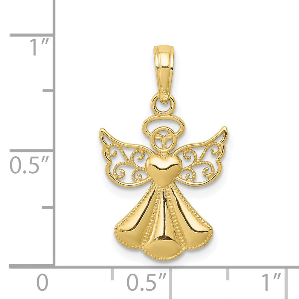 10k Yellow Gold 14 mm Polished Textured Guardian Angel W/Heart Pendant