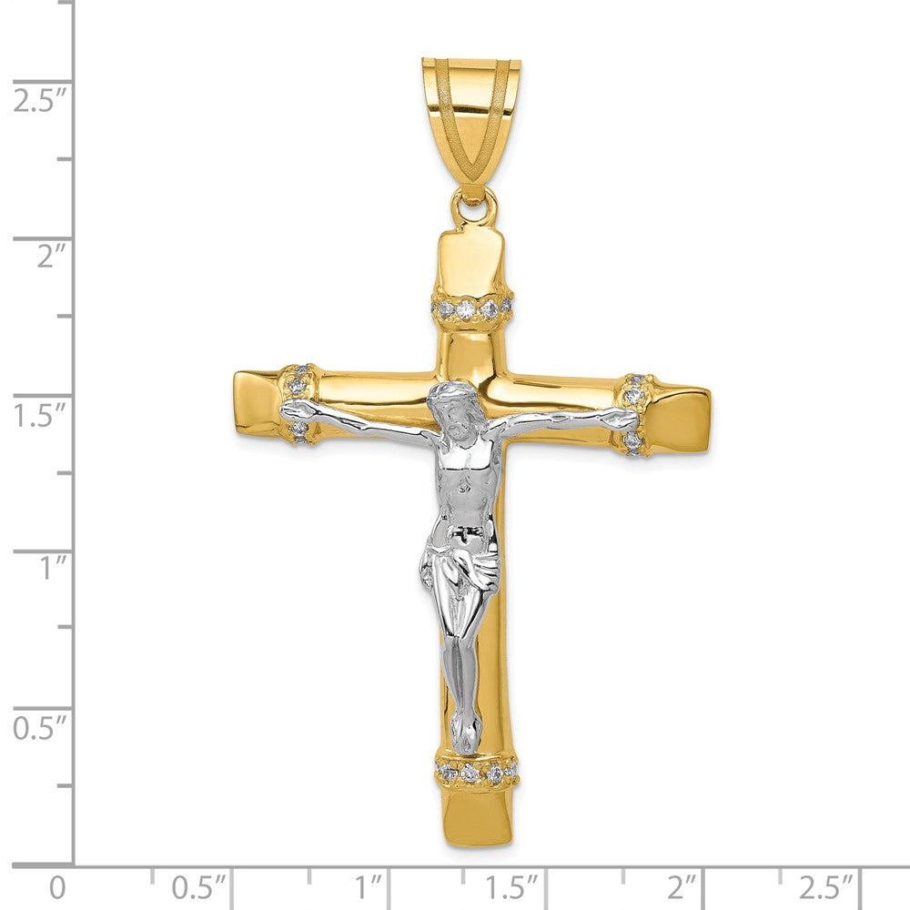 10k Two-tone 41 mm CZ Cubic Zirconia Jesus Crucifix Pendant