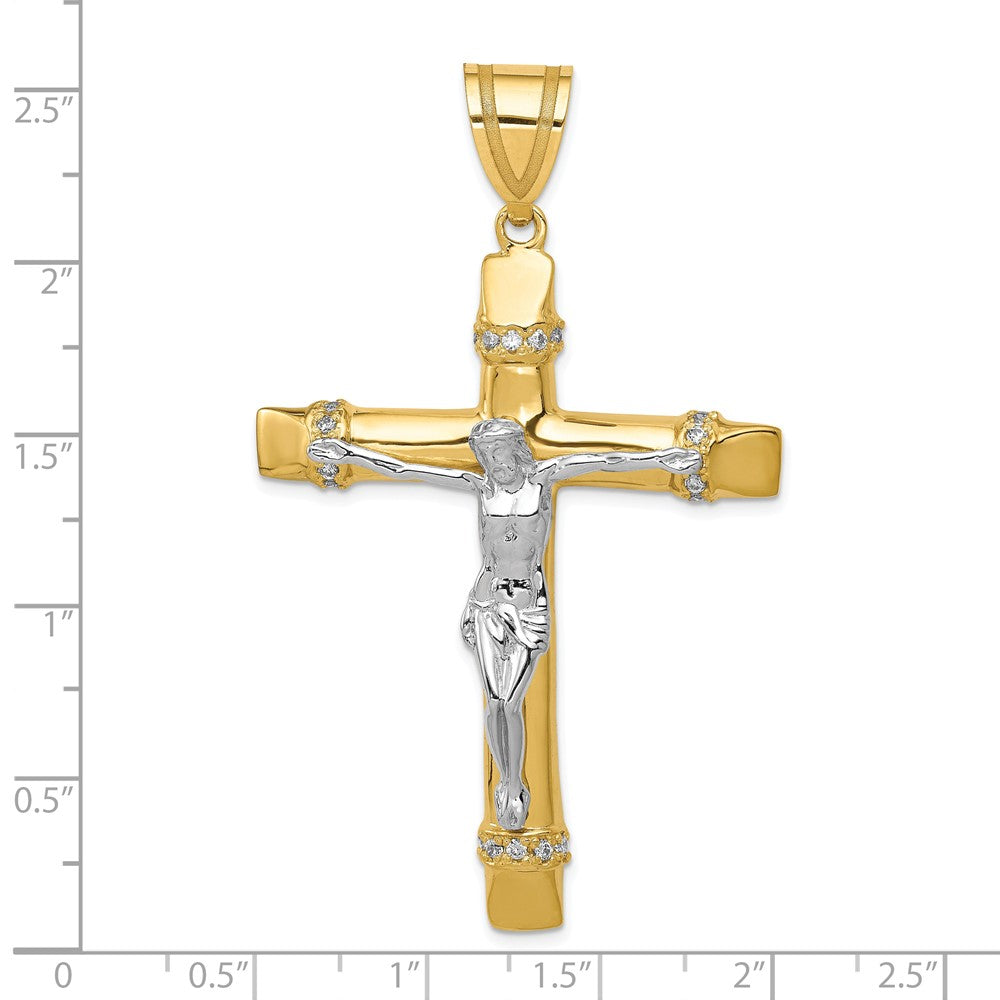 10k Two-tone 41 mm CZ Cubic Zirconia Jesus Crucifix Pendant (9.38 grams)