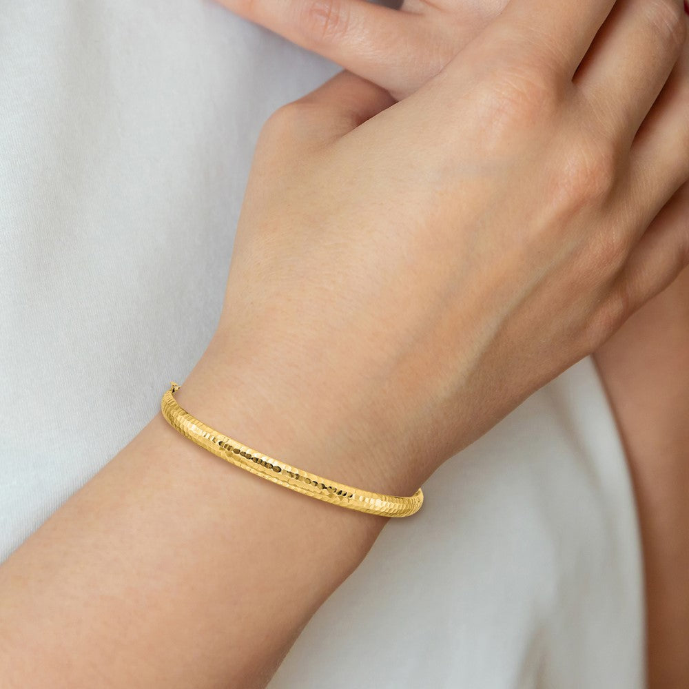 10k Yellow Gold 4.75 mm red Hinged Bangle Bracelet