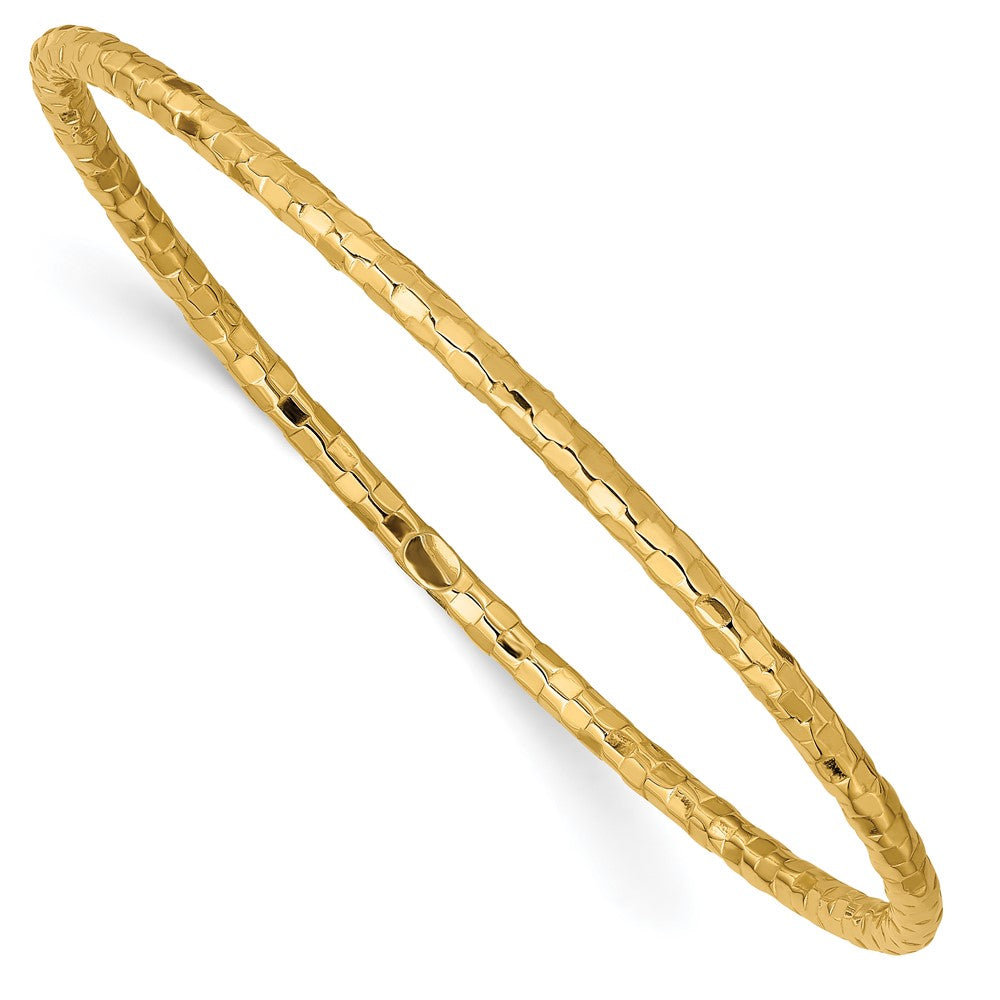 10k Yellow Gold 3 mm Polished Textured Slip-on Bangle Bracelet (2.15 grams)