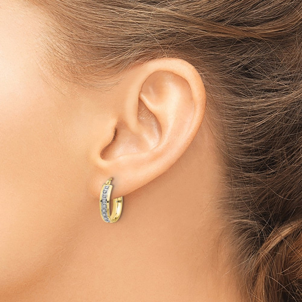 10k Yellow Gold 5 mm Diamond Fascination Round Hoop Earrings