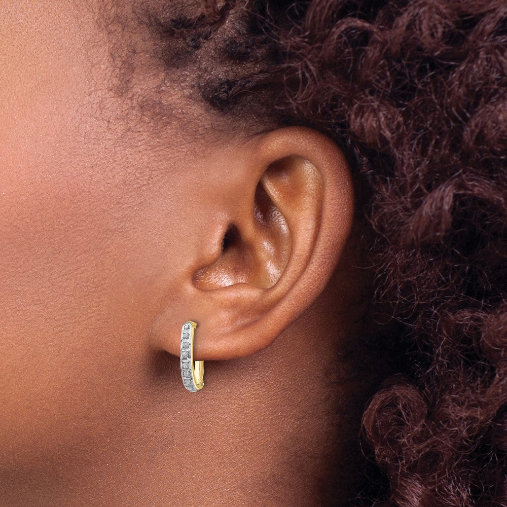 10k Yellow Gold 2 mm Diamond Fascination Hinged Hoop Earrings
