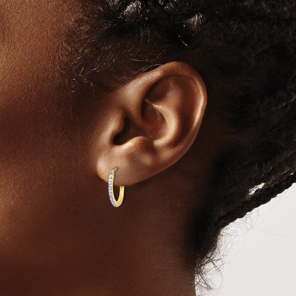 10k Yellow Gold 1 mm 0k Diamond Fascination Small Hinged Hoop Earrings