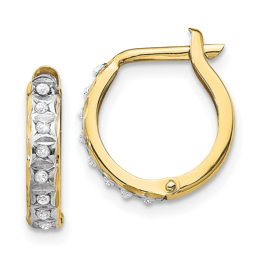 10k Yellow Gold 2 mm Diamond Fascination Round Hinged Hoop Earrings