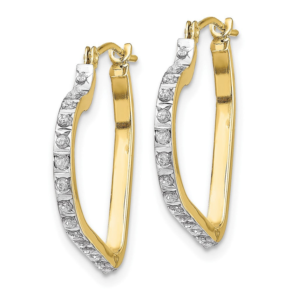 10k Yellow Gold 1 mm 0k Diamond Fascination Heart Hoop Earrings