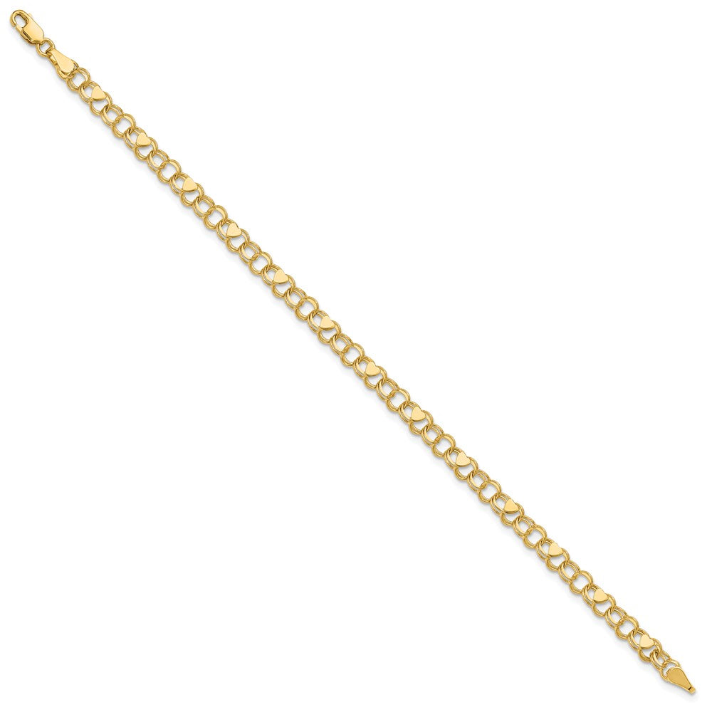 10k Yellow Gold 4 mm Double Link with Hearts Charm Bracelet (3.64 grams)