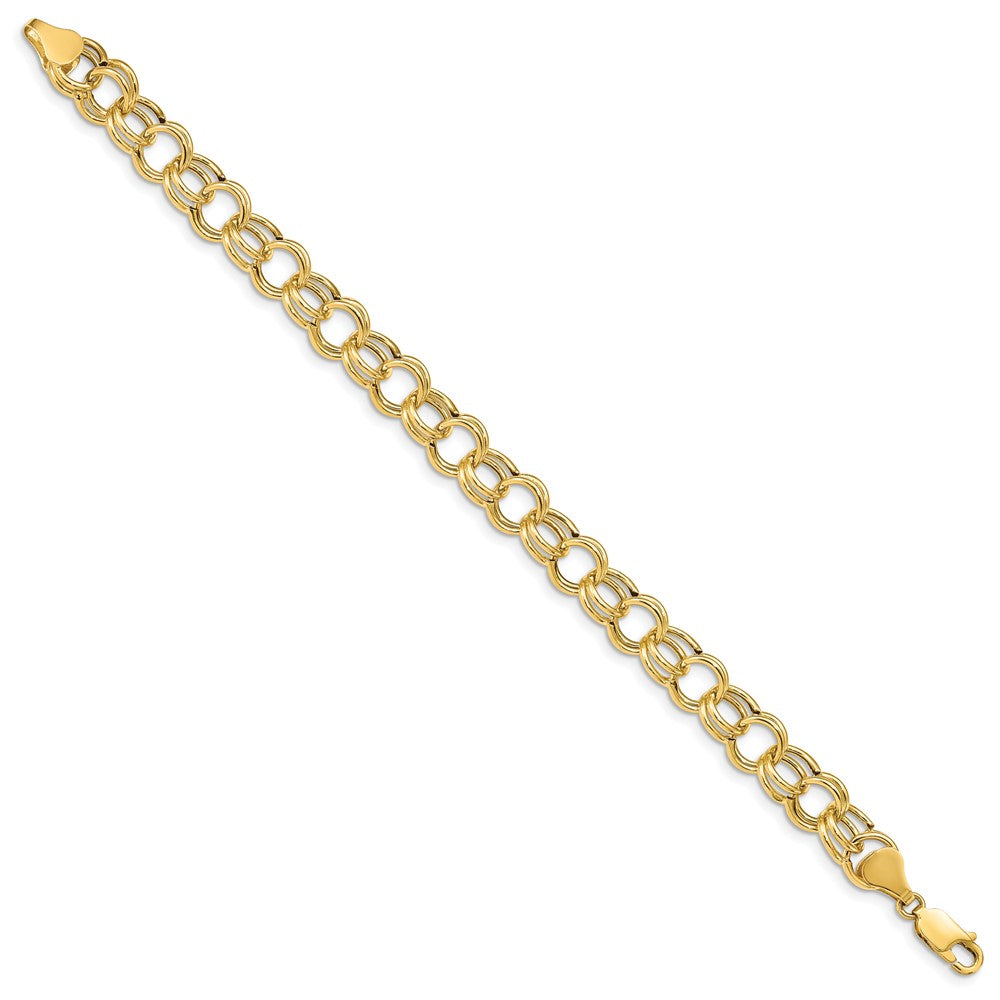 10k Yellow Gold 8.5 mm Hollow Double Link Charm Bracelet