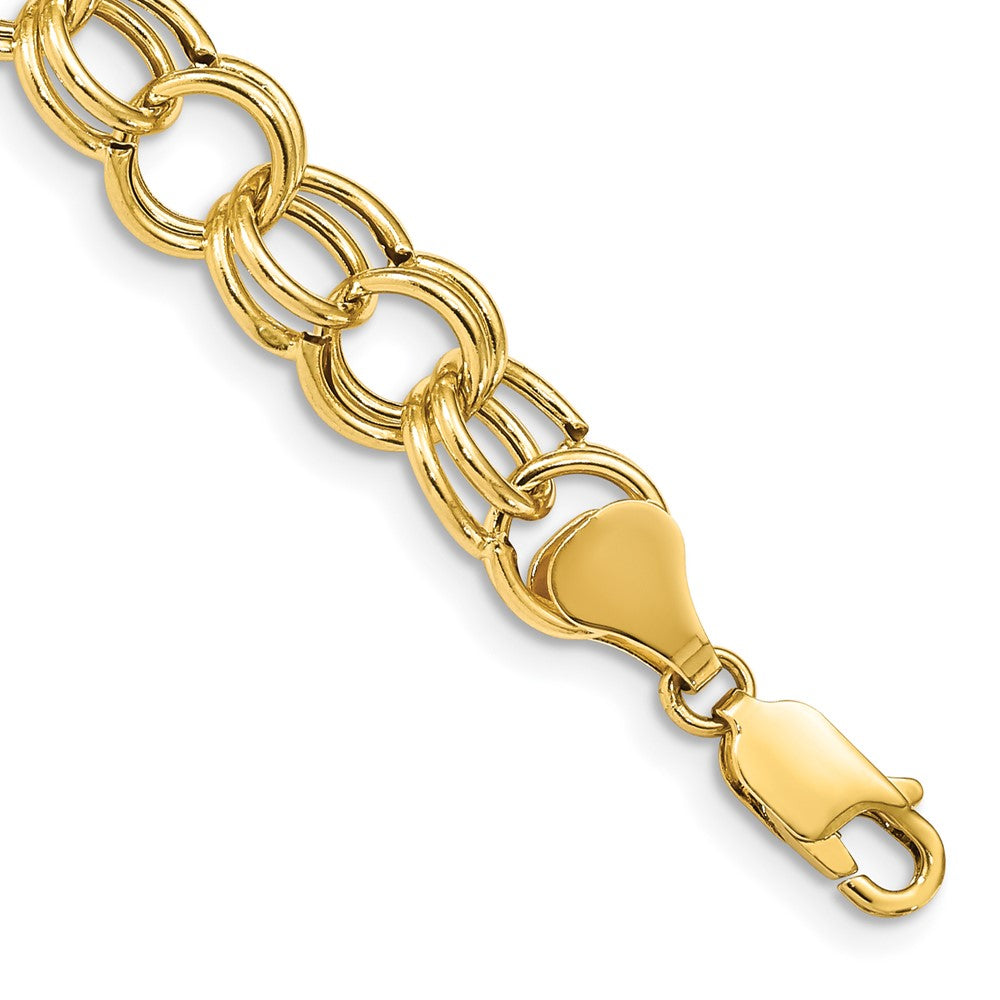 10k Yellow Gold 8.5 mm Hollow Double Link Charm Bracelet