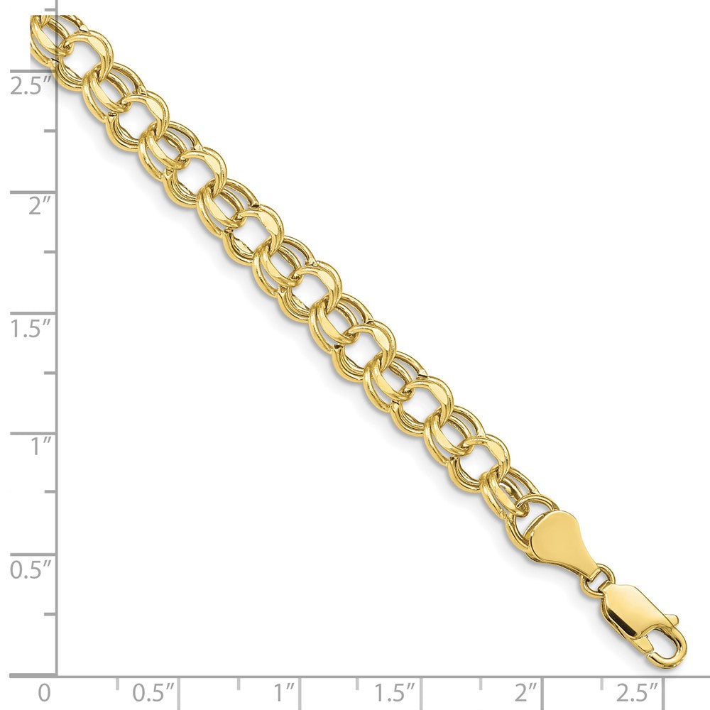 10k Yellow Gold 6.5 mm Hollow Diamond-cut Double Link Charm Bracelet (3.14 grams)