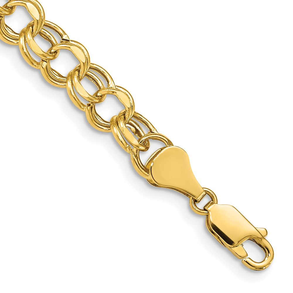 10k Yellow Gold 6.5 mm Hollow Diamond-cut Double Link Charm Bracelet