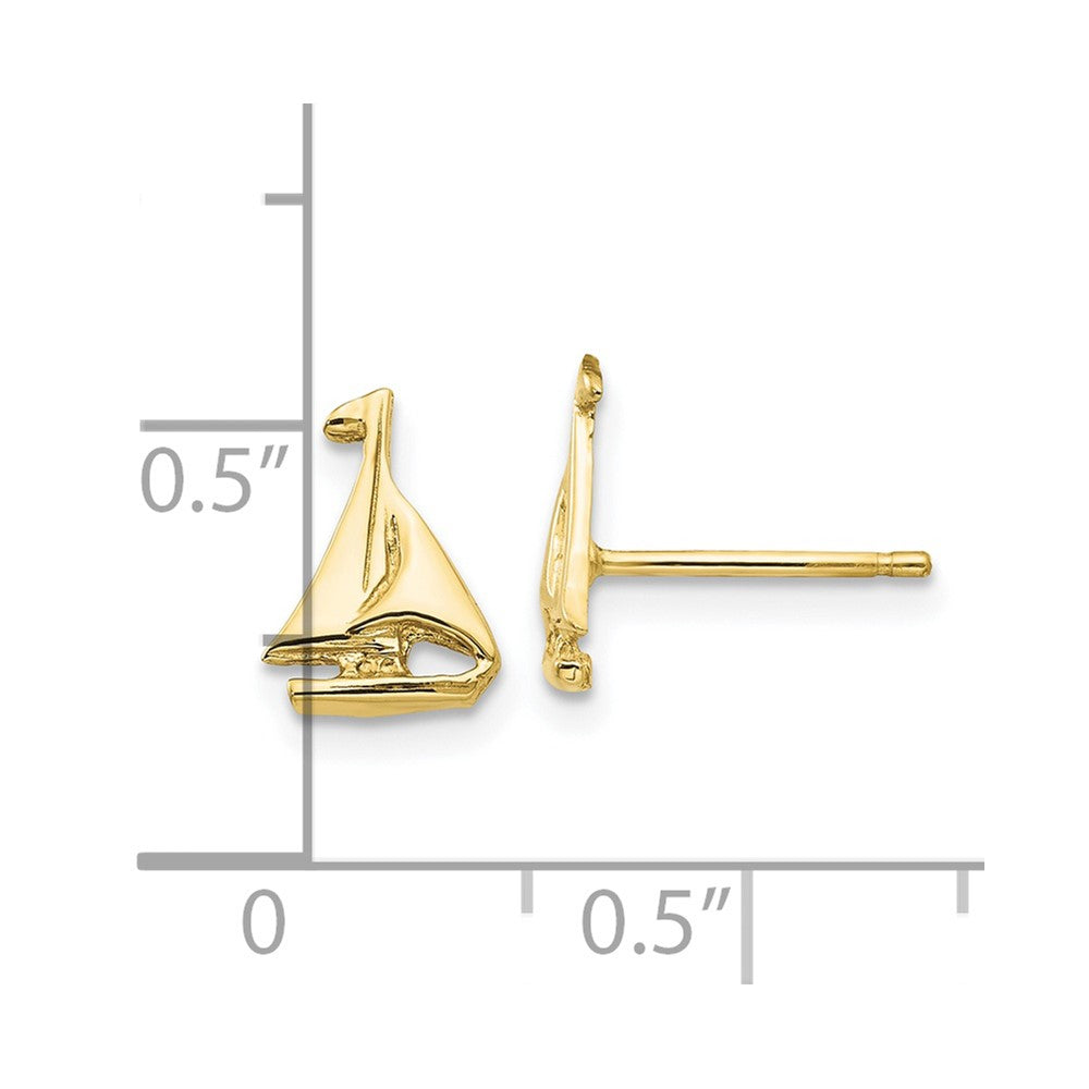 10k Yellow Gold 7 mm Sail Boat Earrings (0.8 grams)