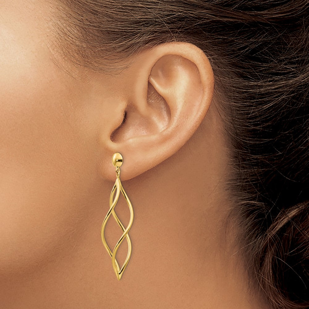 10k Yellow Gold 12 mm Curved Tube Dangle Earrings (2.29 grams)