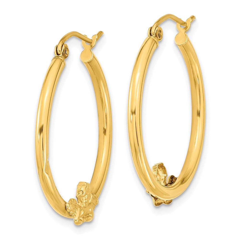 10k Yellow Gold 3 mm Angel Hoop Earrings