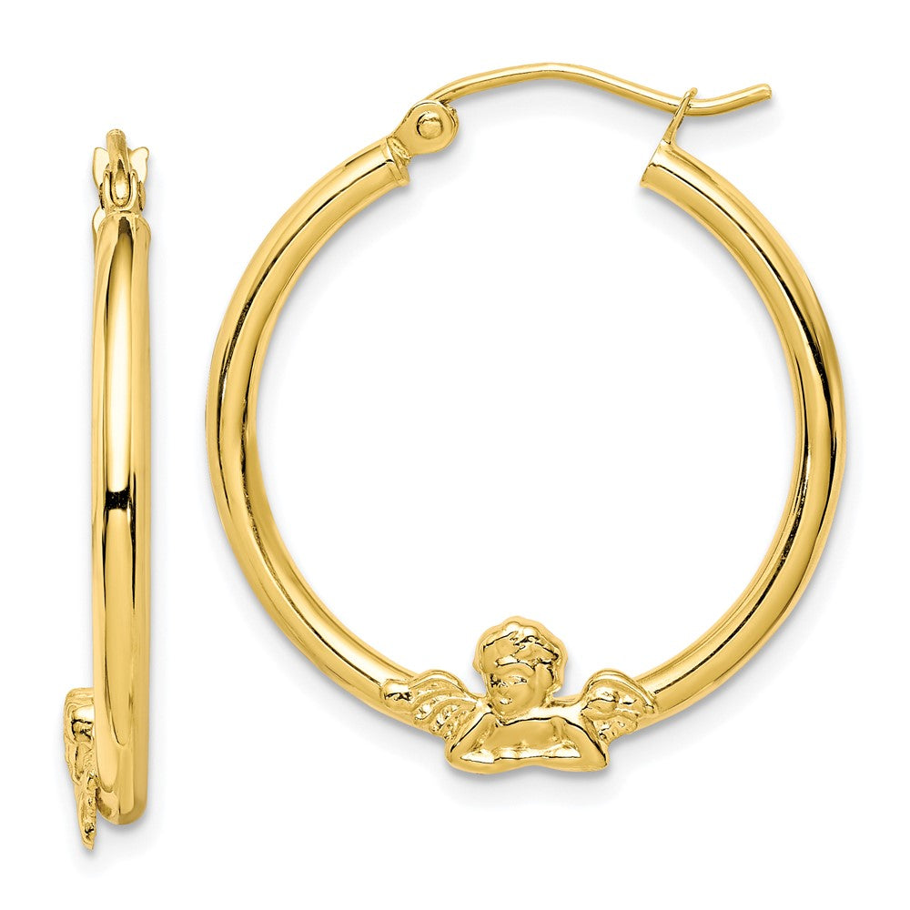 10k Yellow Gold 3 mm Angel Hoop Earrings