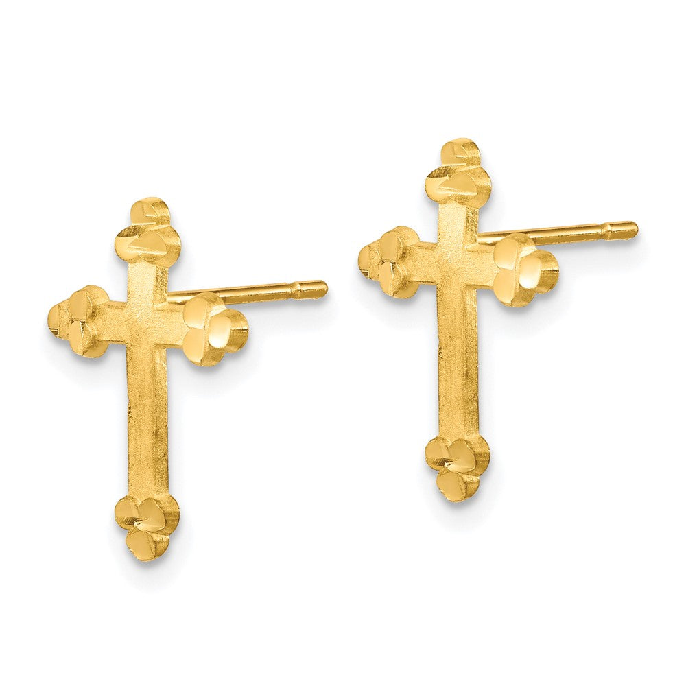 10k Yellow Gold 11 mm Budded Cross Earring (0.93 grams)