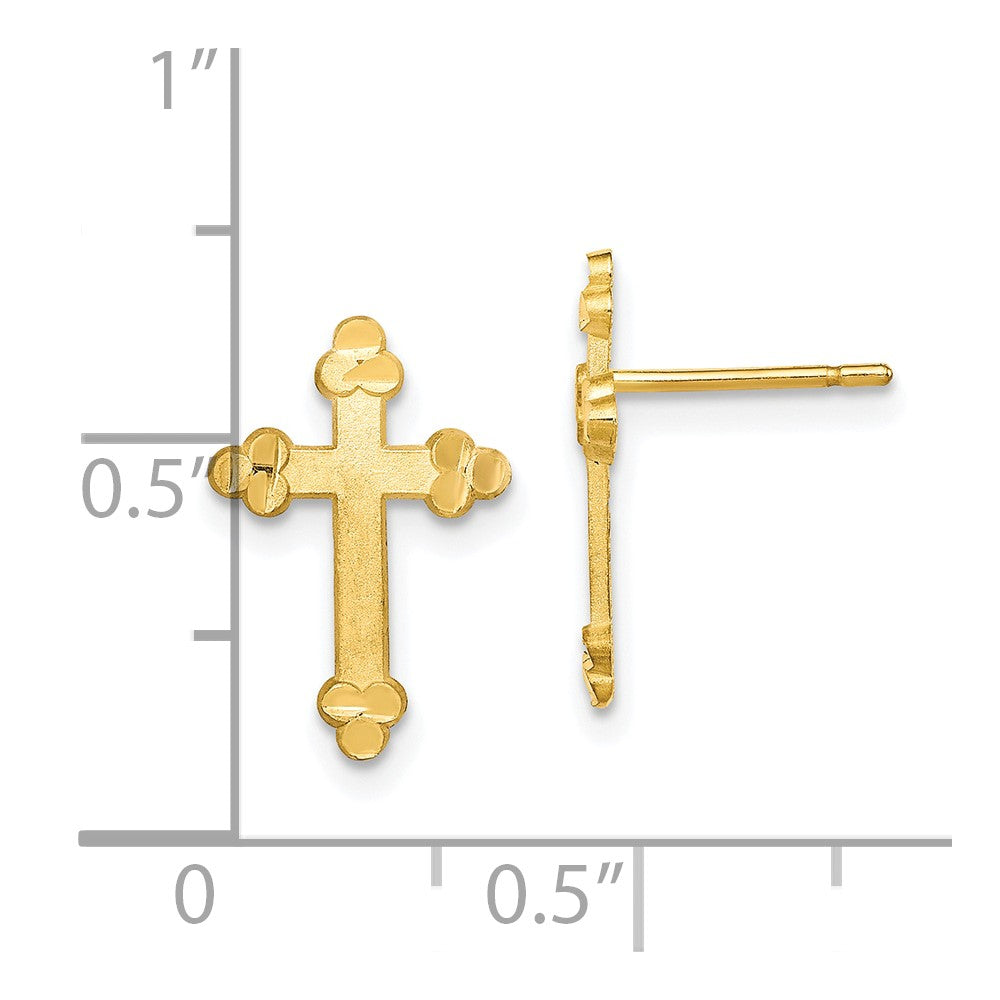 10k Yellow Gold 11 mm Budded Cross Earring (0.93 grams)