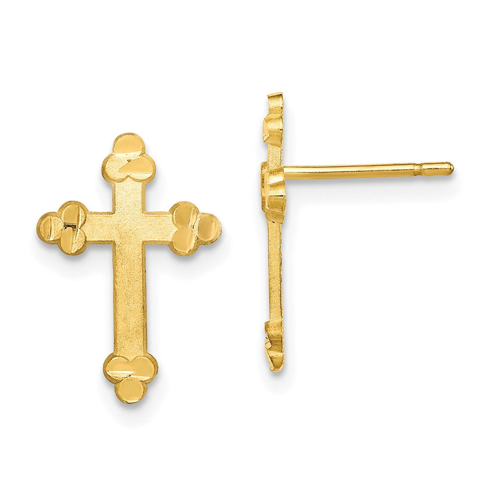 10k Yellow Gold 11 mm Budded Cross Earring (0.93 grams)