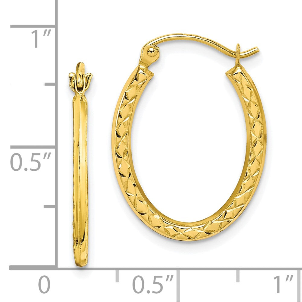 10k Yellow Gold 17 mm Textured Hollow Oval Hoop Earrings (0.54 grams)