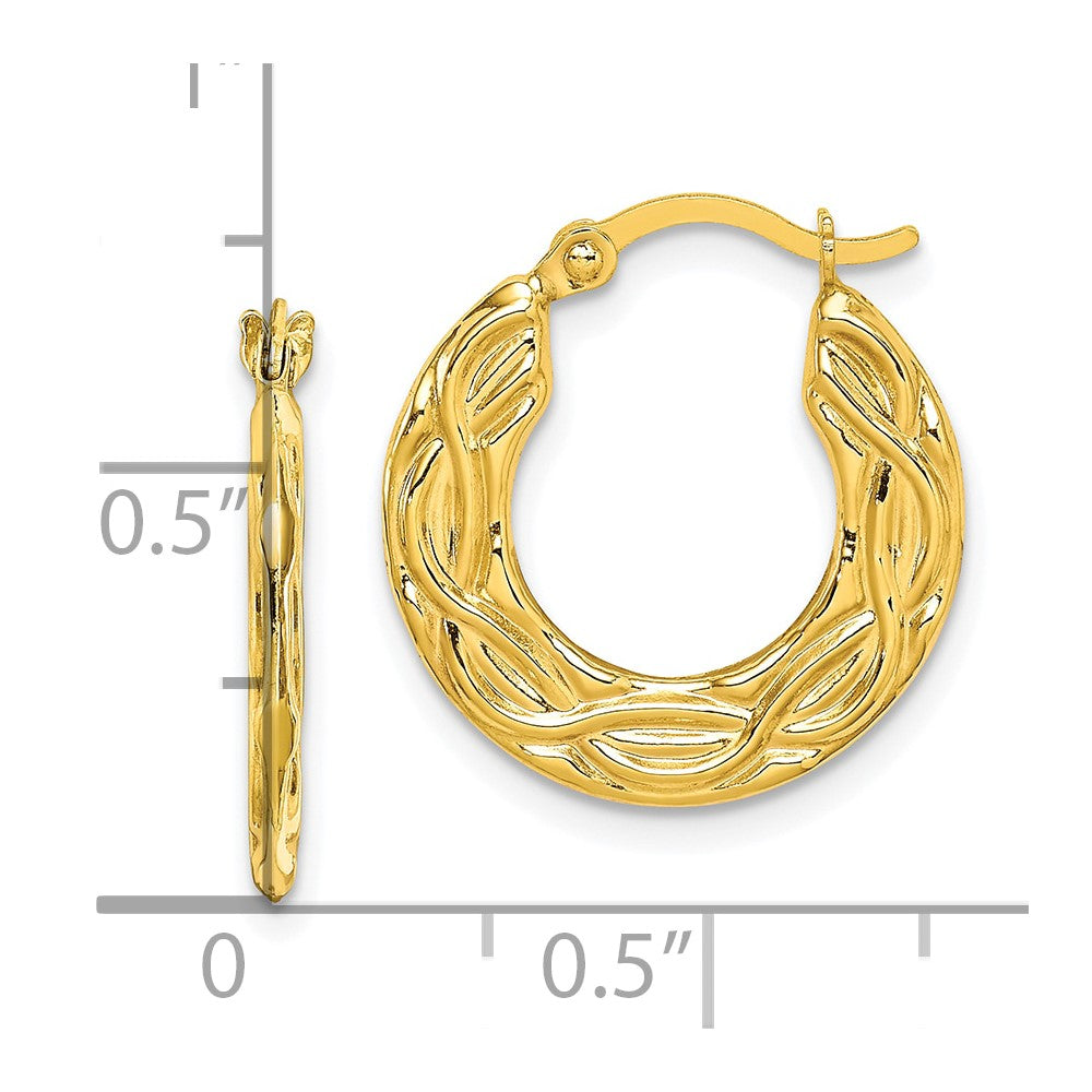 10k Yellow Gold 17 mm Patterned Hollow Hoop Earrings (0.64 grams)