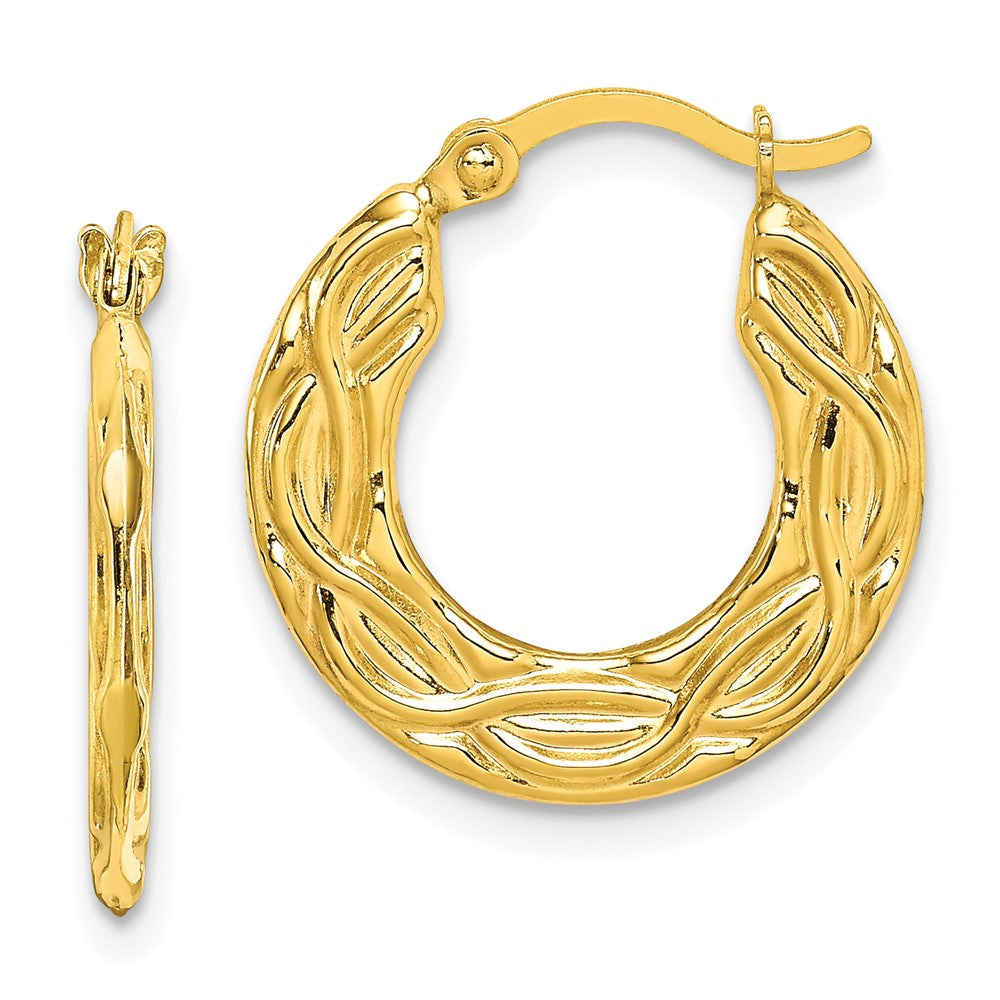 10k Yellow Gold 17 mm Patterned Hollow Hoop Earrings (0.64 grams)