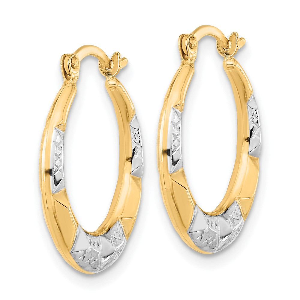 10k Yellow w/Rhodium 18 mm  Hollow Hoop Earrings (0.62 grams)