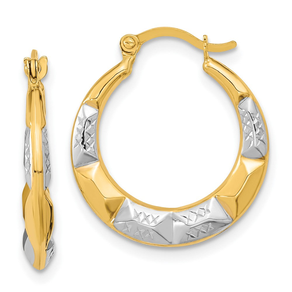 10k Yellow w/Rhodium 18 mm  Hollow Hoop Earrings