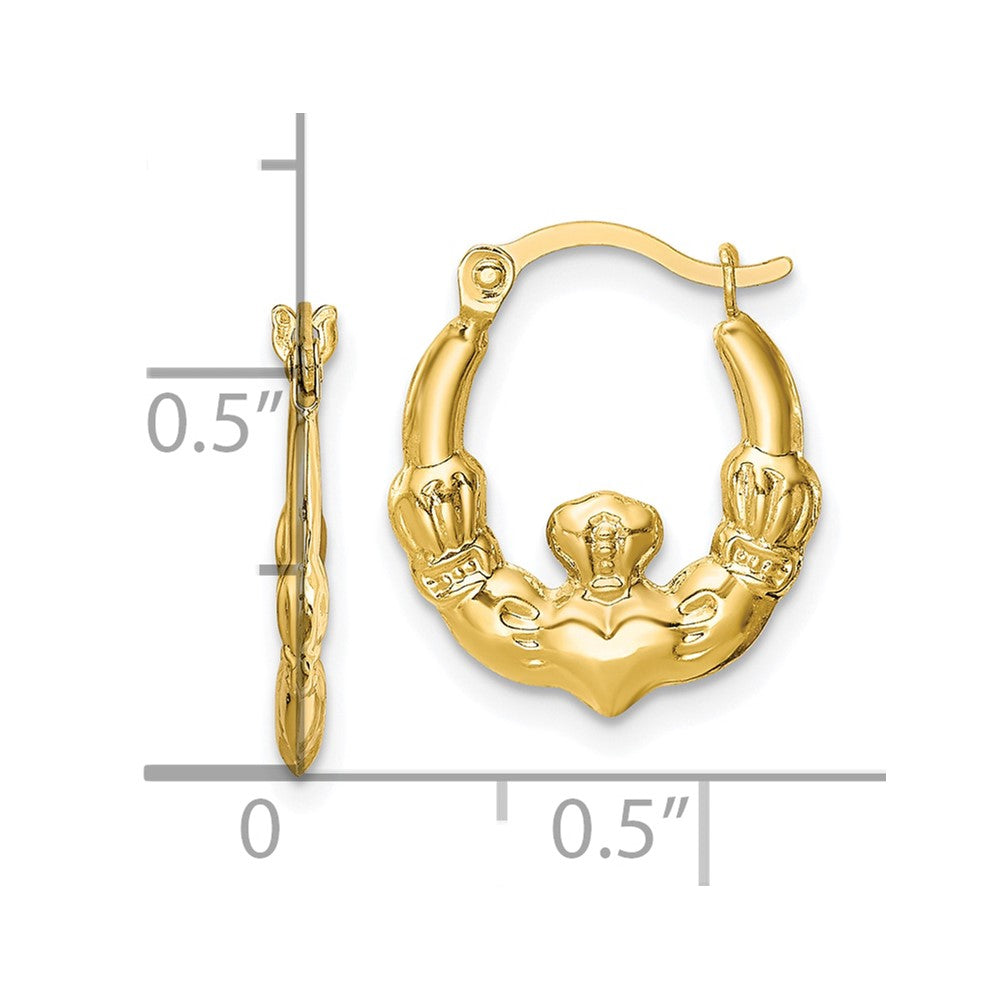 10k Yellow Gold 14 mm Claddagh Hollow Hoop Earrings