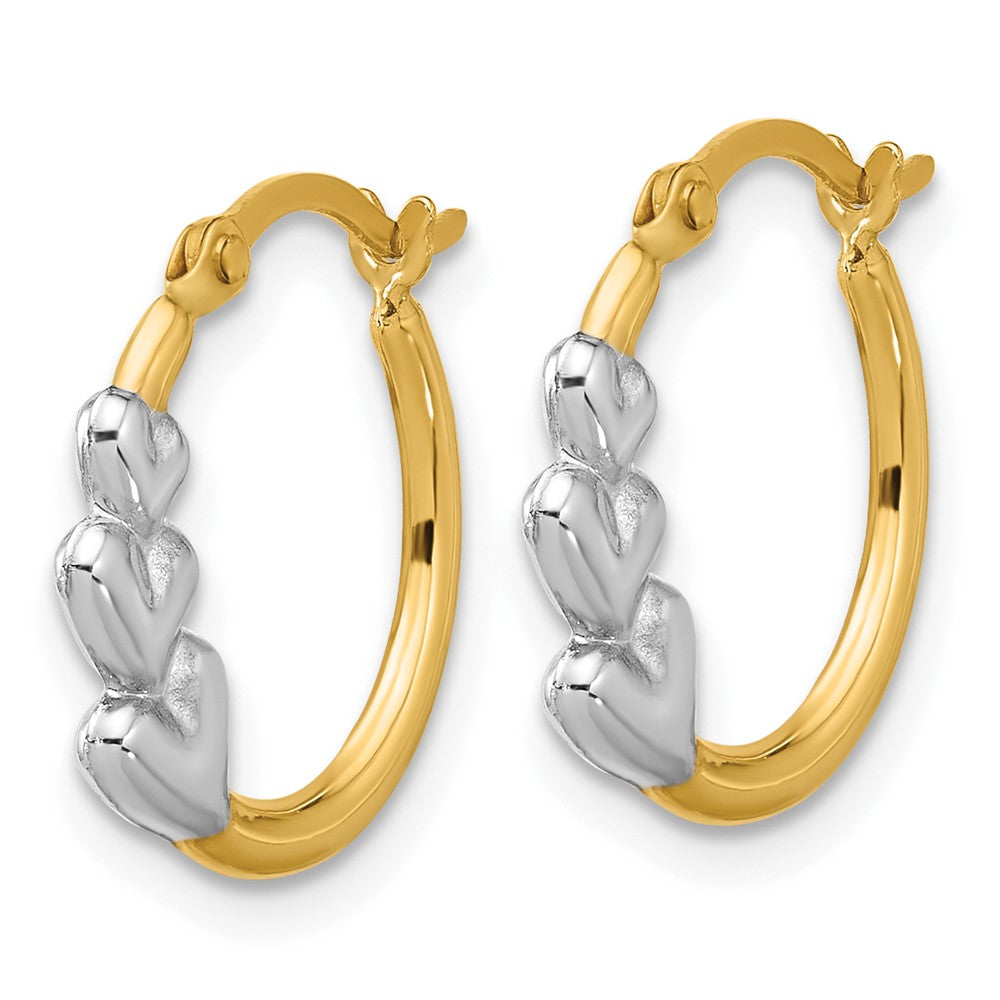 10k Yellow w/Rhodium 16 mm  and Hearts Hollow Hoop Earrings (0.48 grams)