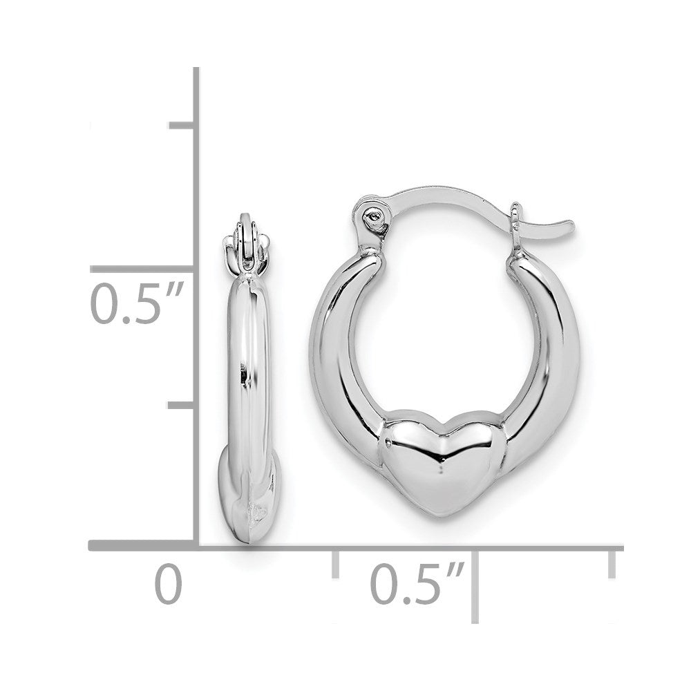 10k White Gold 13 mm  Heart Hollow Hoop Earrings (0.46 grams)