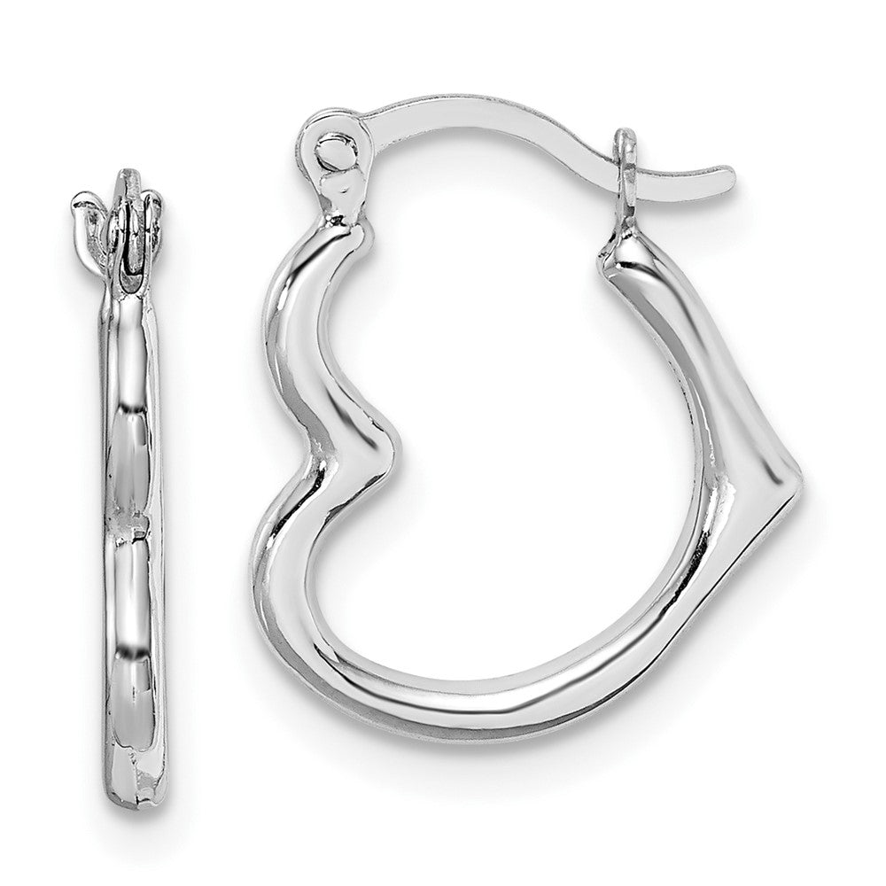 10k White Gold 13 mm  Hollow Heart Shaped Hoop Earrings