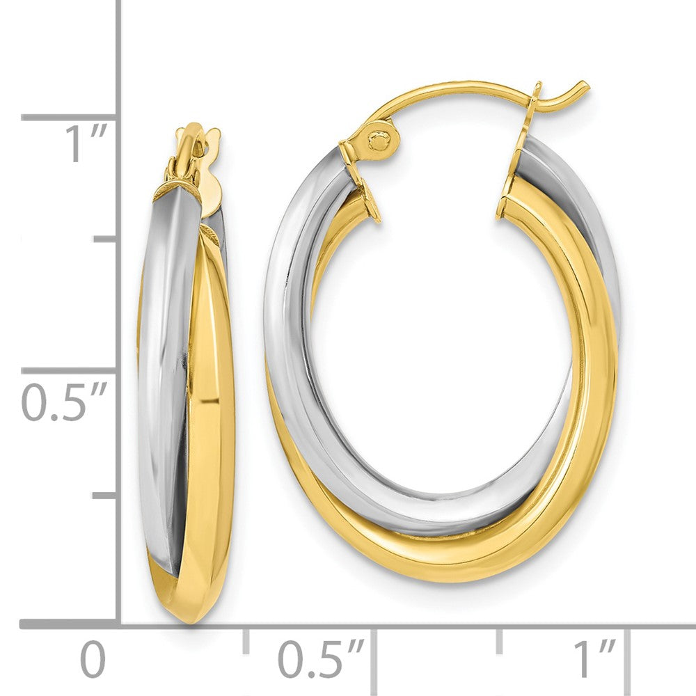 10k Two-tone 16.85 mm Polished Double Oval Hoop Earrings (2.62 grams)