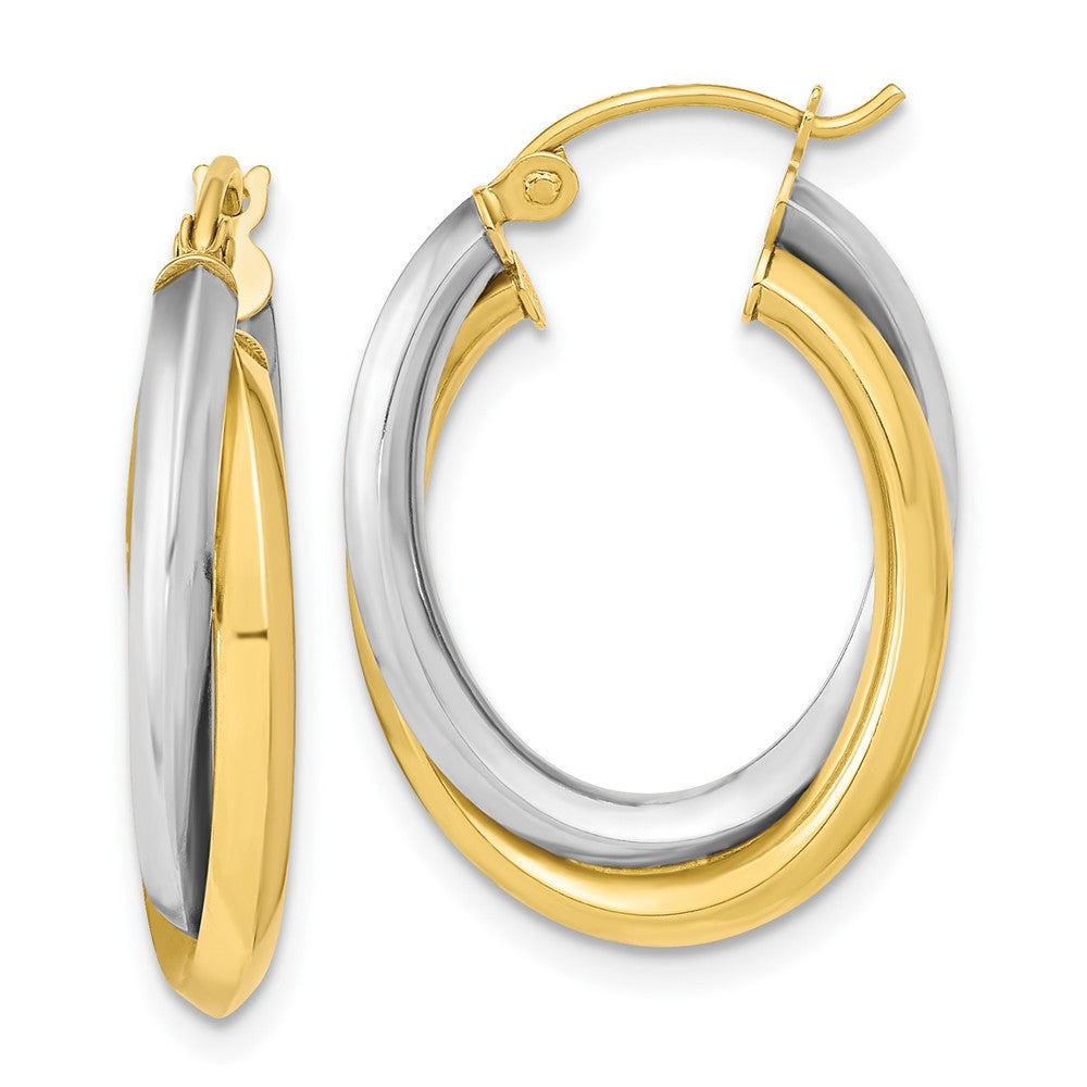 10k Two-tone 16.85 mm Polished Double Oval Hoop Earrings