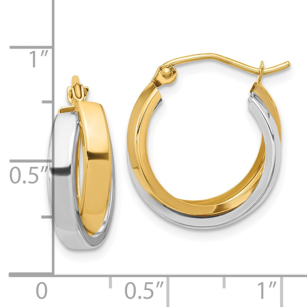 10k Two-tone 17.2 mm Polished Double Hoop Earrings (1.68 grams)