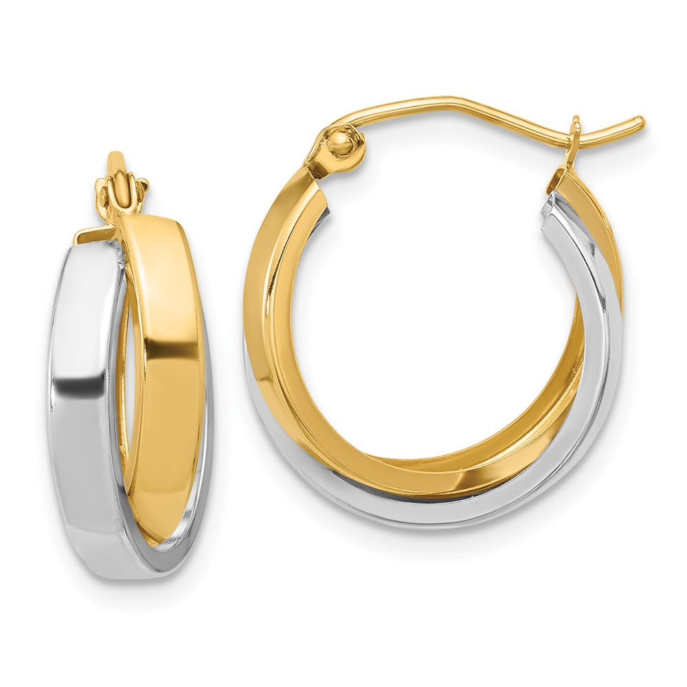 10k Two-tone 17.2 mm Polished Double Hoop Earrings (1.68 grams)