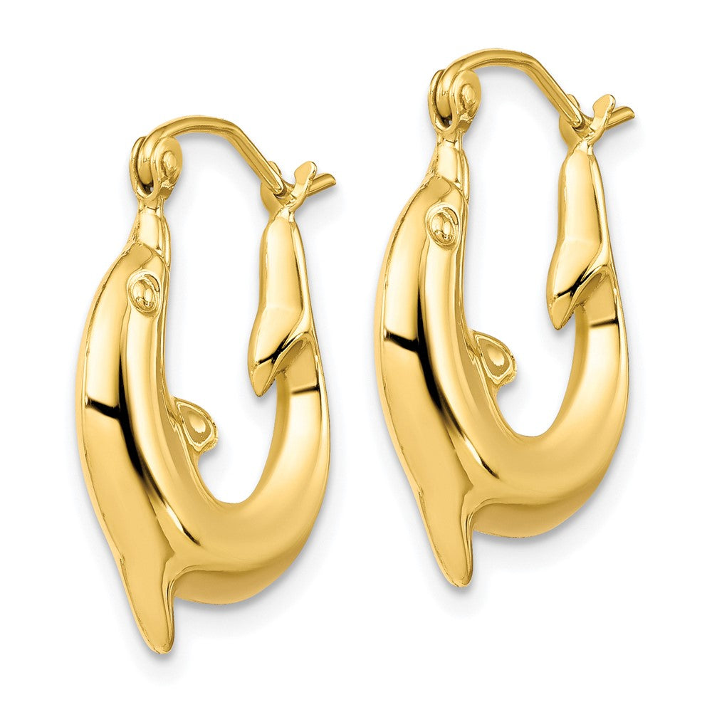10k Yellow Gold 17 mm Polished Dolphin Hoop Earrings