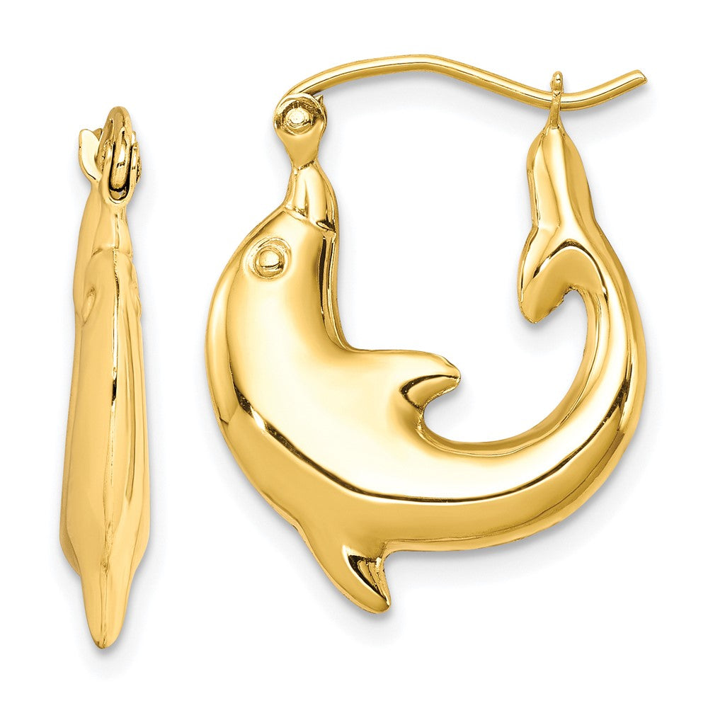 10k Yellow Gold 17 mm Polished Dolphin Hoop Earrings