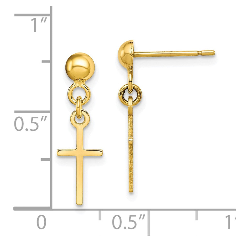 10k Yellow Gold 6.21 mm YG Polished Cross Dangle Post Earrings (0.79 grams)