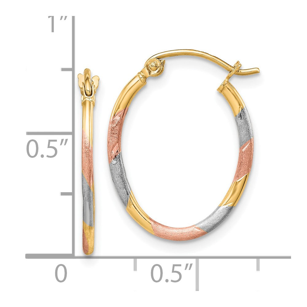 10k Yellow w/Rhodium 16.3 mm  Diamond Cut Hoop Earrings