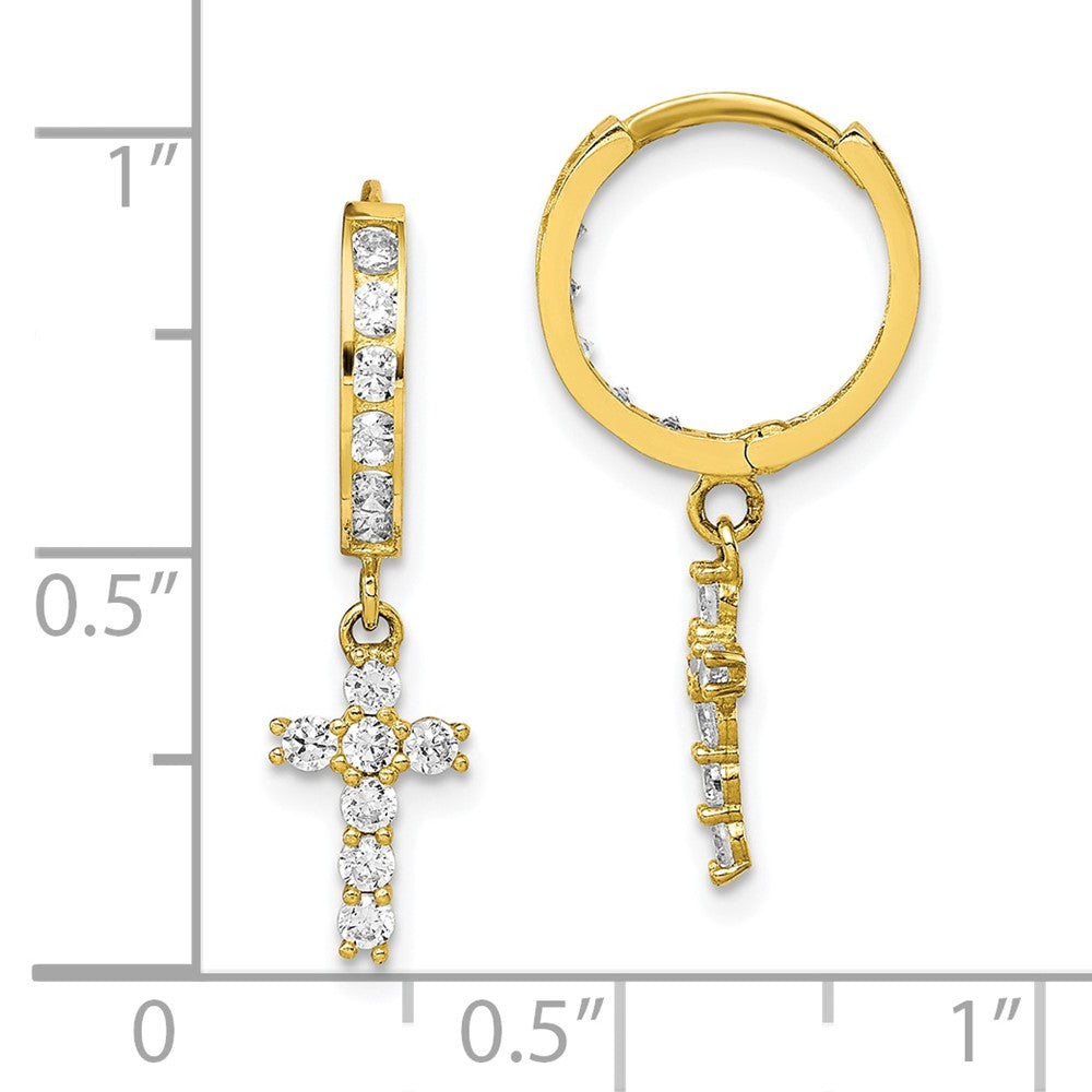 10k Yellow Gold 6.25 mm CZ Cubic Zirconia Cross Hinged Hoop Earrings