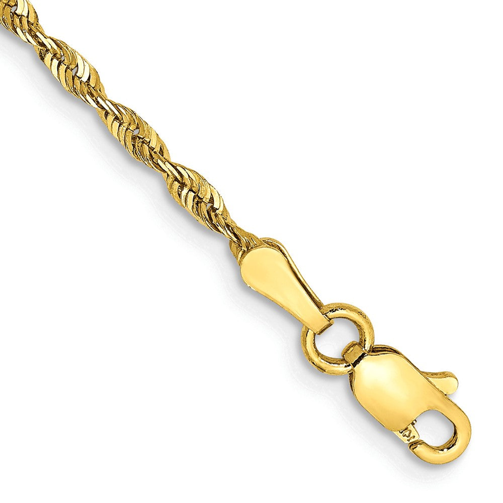 10k Yellow Gold 2 mm Extra-Light D/C Rope Chain Anklet (2.25 grams)