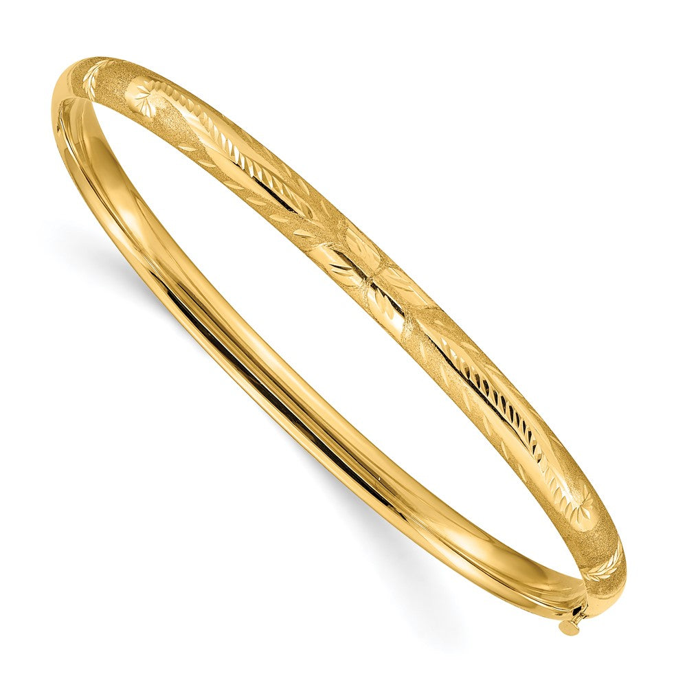 10k Yellow Gold 5 mm 3/16 Florentine Engraved Hinged Bangle Bracelet