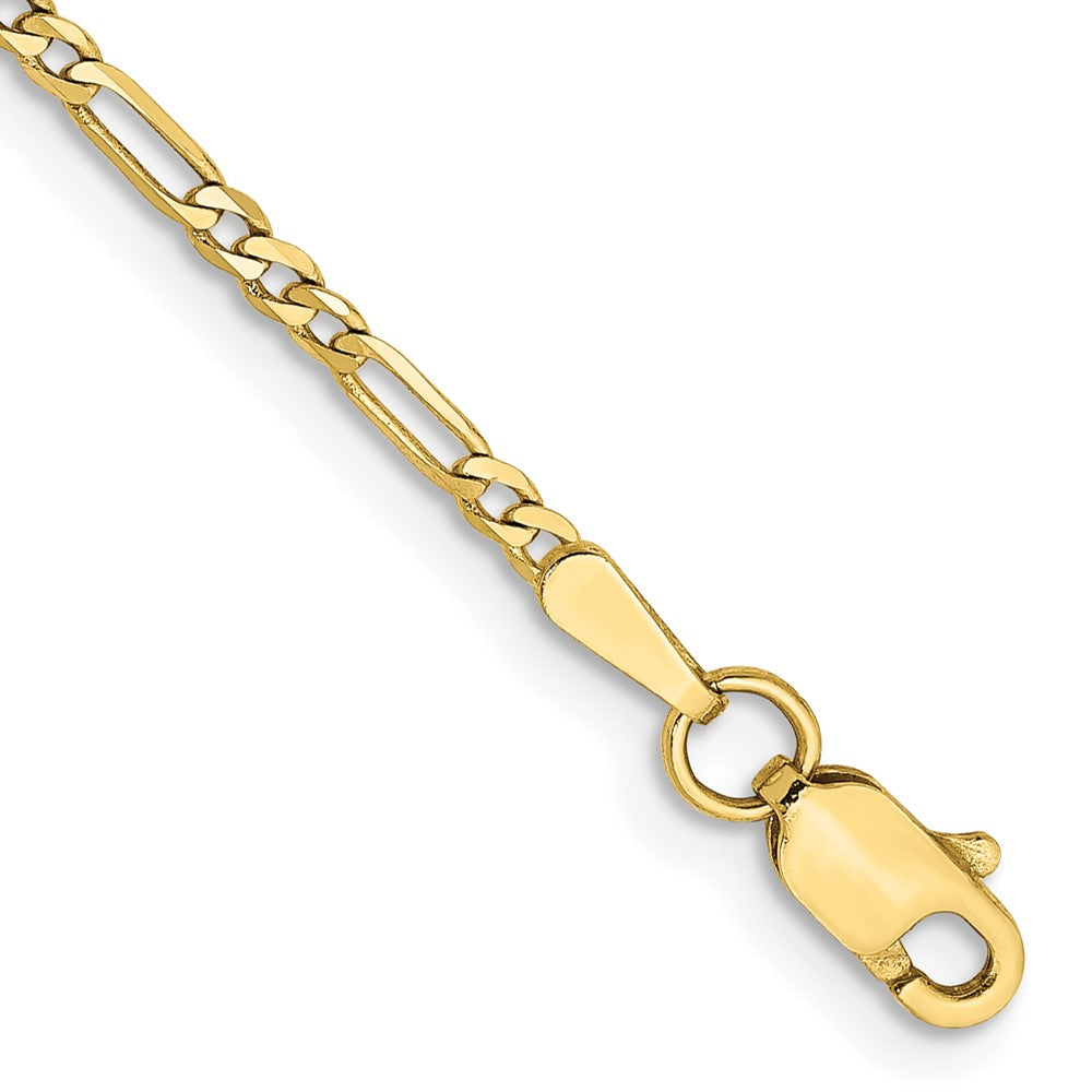 10k Yellow Gold 1.75 mm Flat Figaro Chain Anklet (1.53 grams)