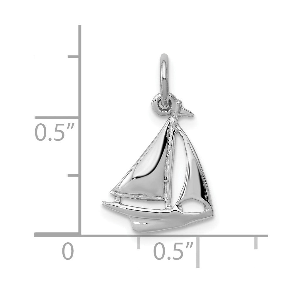 10k White Gold 12 mm Solid Polished 3-Dimensional Sailboat Charm (0.78 grams)