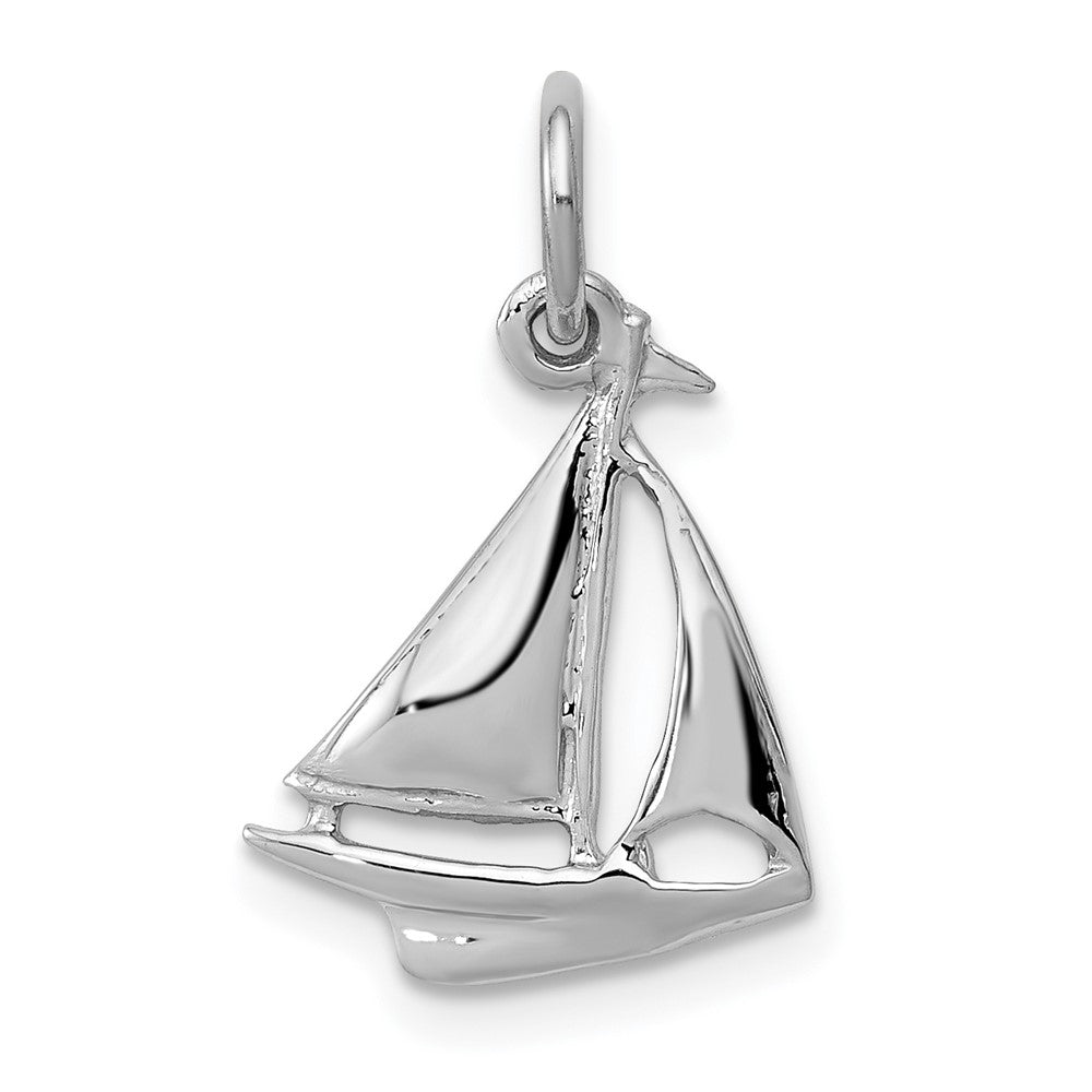 10k White Gold 12 mm Solid Polished 3-Dimensional Sailboat Charm (0.78 grams)