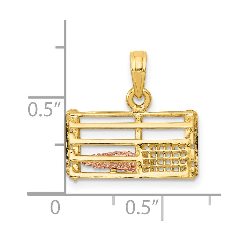 10k Two-tone 17 mm Two-Tone Polished 3-Dimensional Lobster Trap Pendant (2.25 grams)